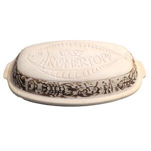 Vintage Romertopf 2-pc Clay Baking Pot #114 9x14" Made in West Germany Beige GUC